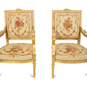 A Louis XVI Style Giltwood Five Piece 34e46c