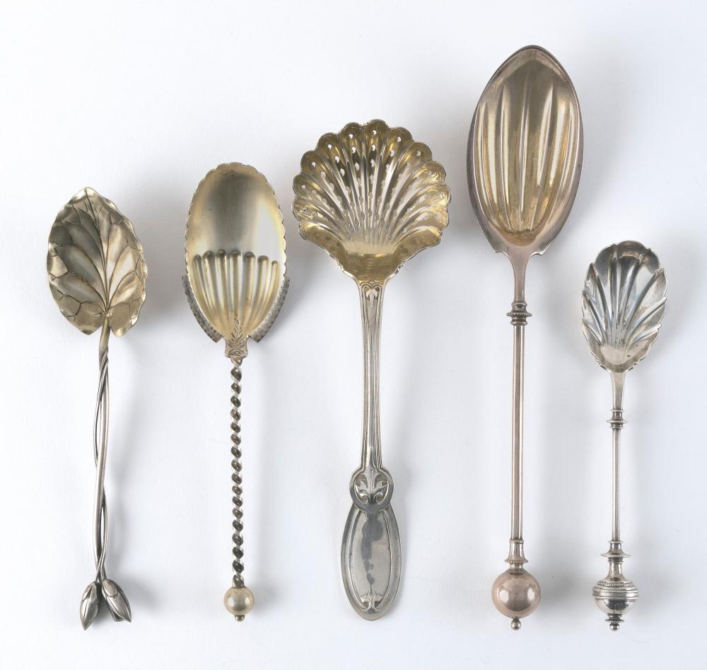 FIVE STERLING SILVER SPOONS APPROX.