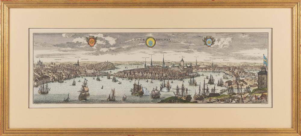 HAND COLORED PANORAMIC MAP OF STOCKHOLM 34e560