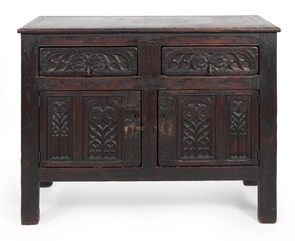 CARVED OAK CUPBOARD ENGLAND, EARLY