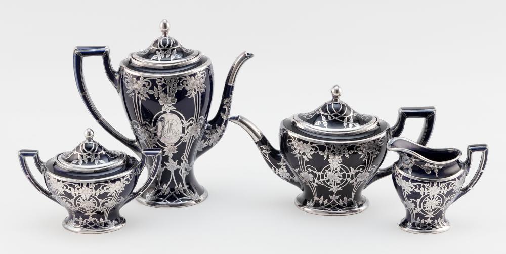 LENOX PORCELAIN AND SILVER OVERLAY FOUR-PIECE