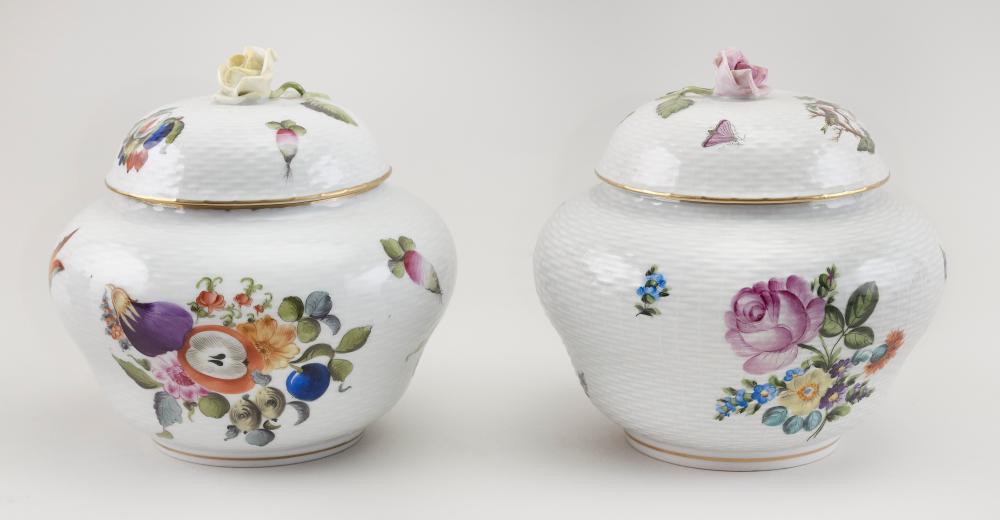 TWO HEREND PORCELAIN COVERED GINGER