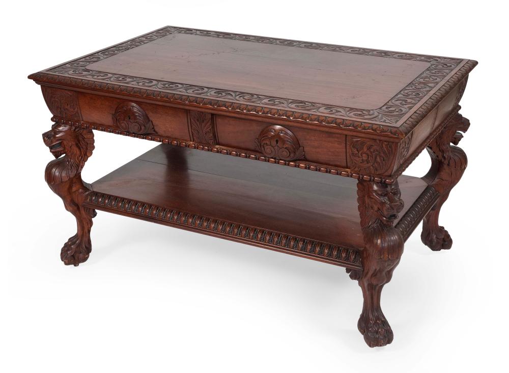 HEAVILY CARVED LIBRARY TABLE EARLY 34e6aa