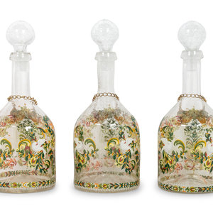 Three German Enameled Glass Decanters
Retailed