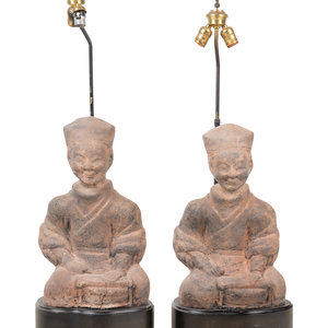 A Pair of Chinese Terra Cotta Figural