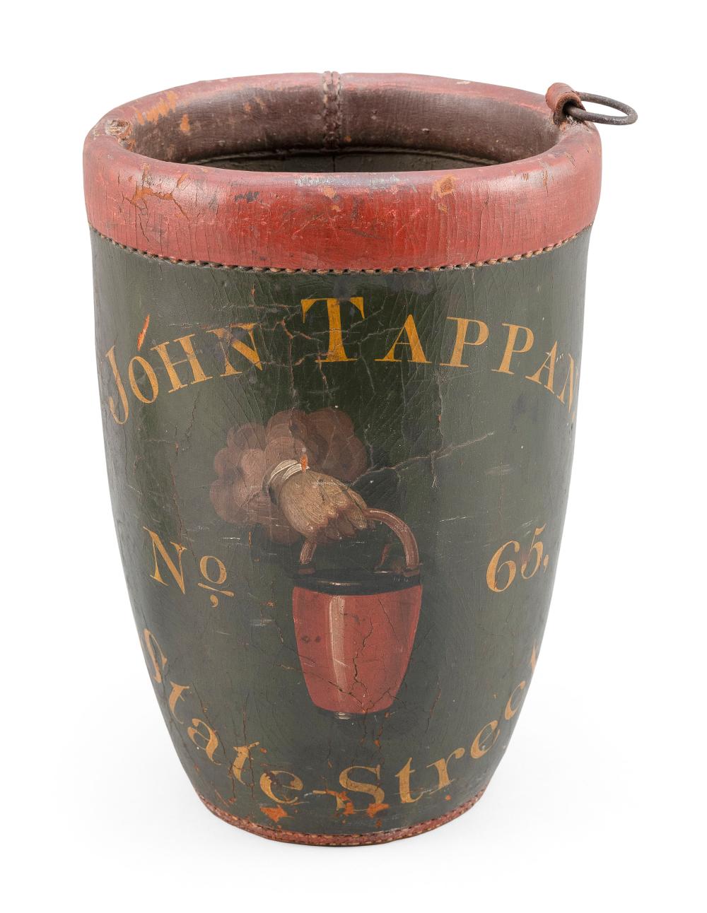 PAINTED LEATHER FIRE BUCKET MASSACHUSETTS  34e763