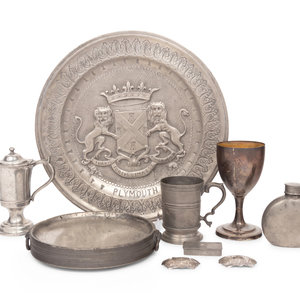 Nine English Pewter Table Articles
18th