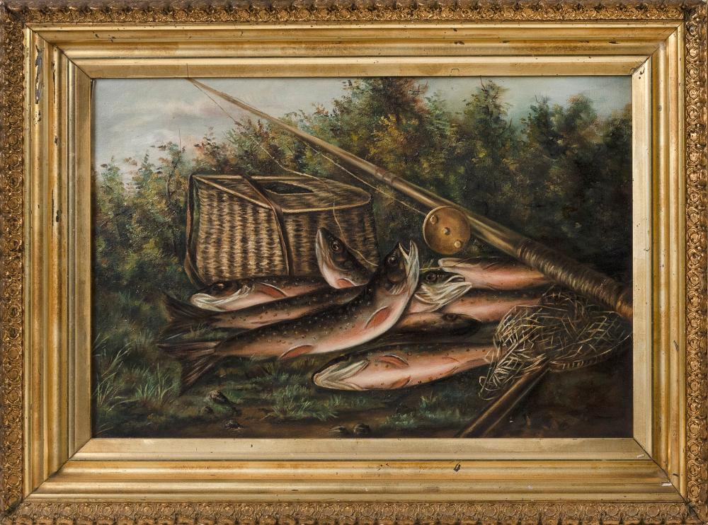 PAINTING OF A BROOK TROUT AND FISHING 34e7d8