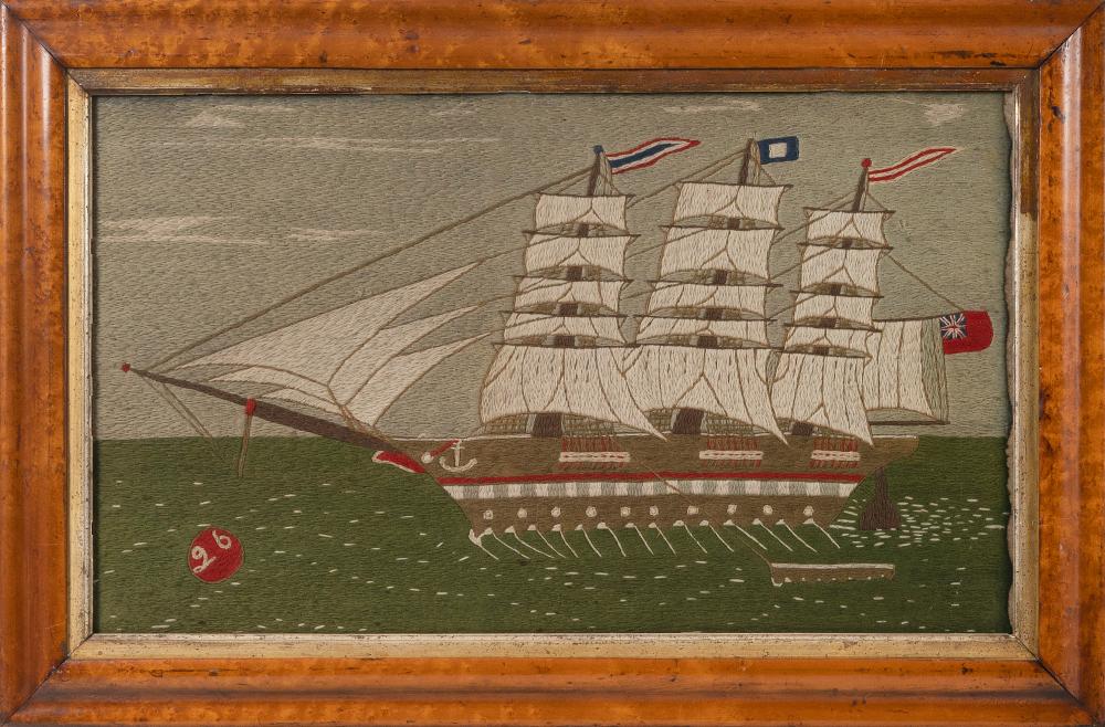 ENGLISH WOOLWORK PICTURE OF A THREE MASTED 34e8c3