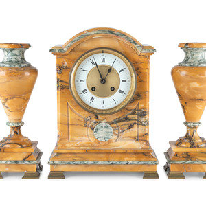 A French Marble Clock Garniture