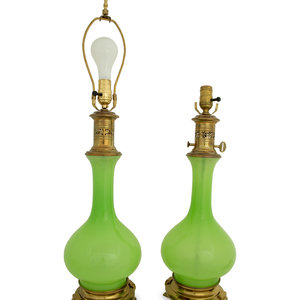A Pair of Green Opaline Glass Base 34ea7c