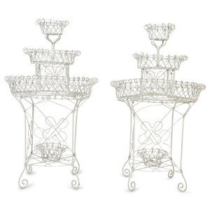 A Pair of  White Painted Iron Wirework