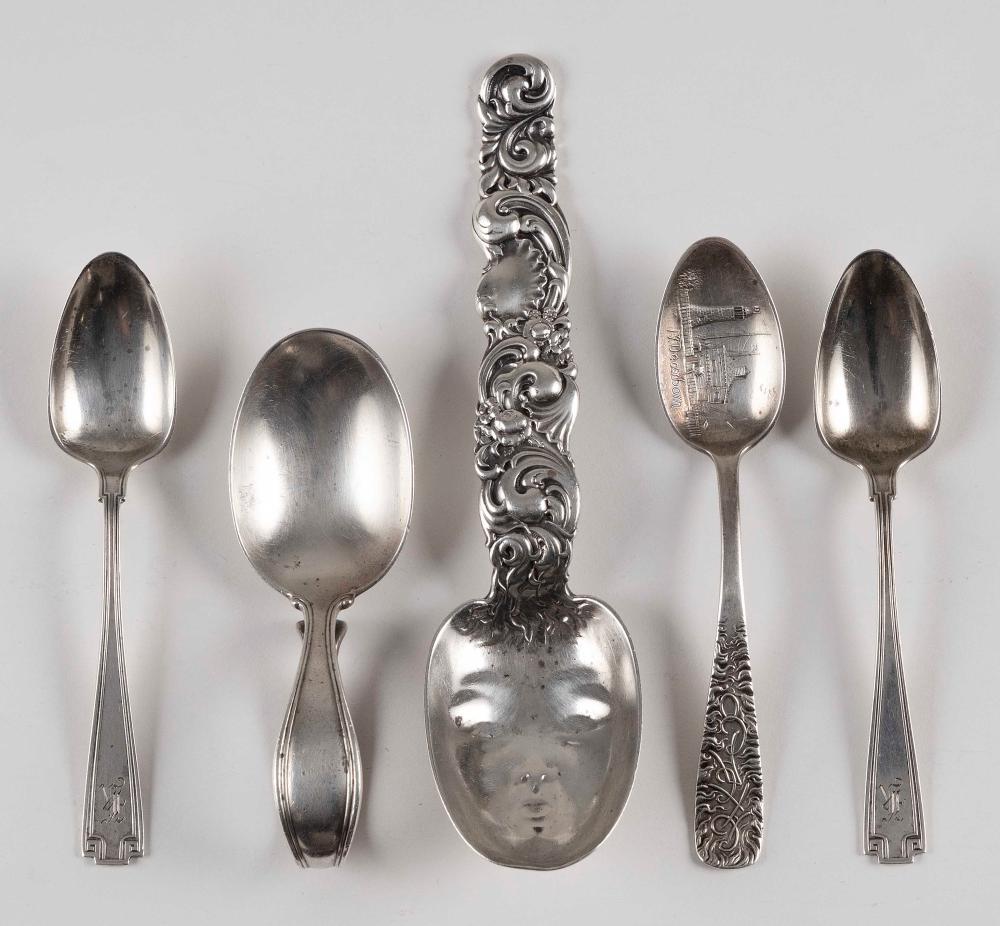 FIVE AMERICAN STERLING SILVER SPOONS