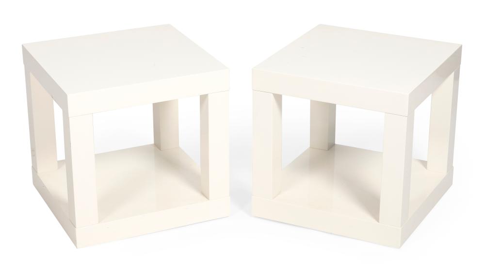 PAIR OF WHITE LACQUER END TABLES