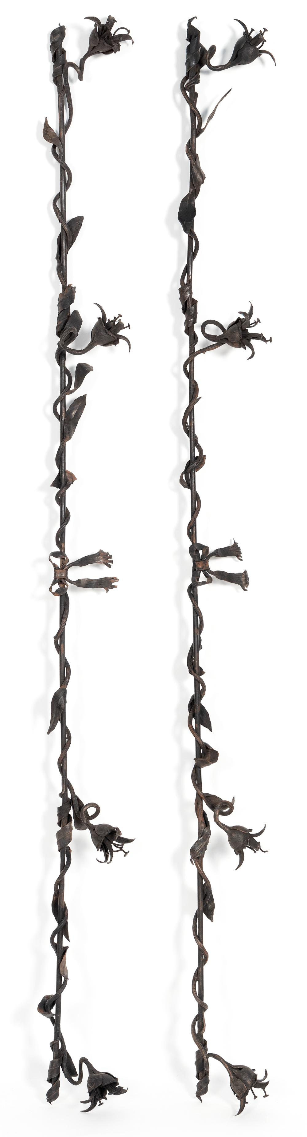 TWO WROUGHT IRON FLOWER VINE SCULPTURES