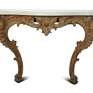 A Louis XV Style Carved Wood  Marble