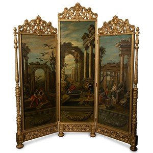 A Continental Three-Panel Painted