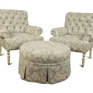 A Pair of  Button Tufted White