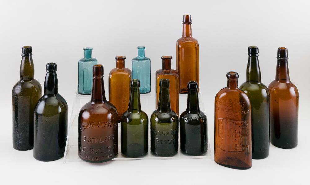 FOURTEEN BLOWN MOLDED GLASS BOTTLES 34ed1d