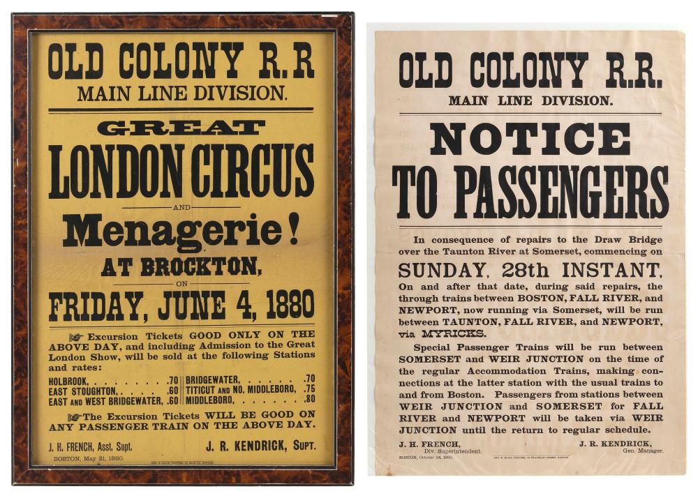 TWO OLD COLONY RAILROAD BROADSIDES