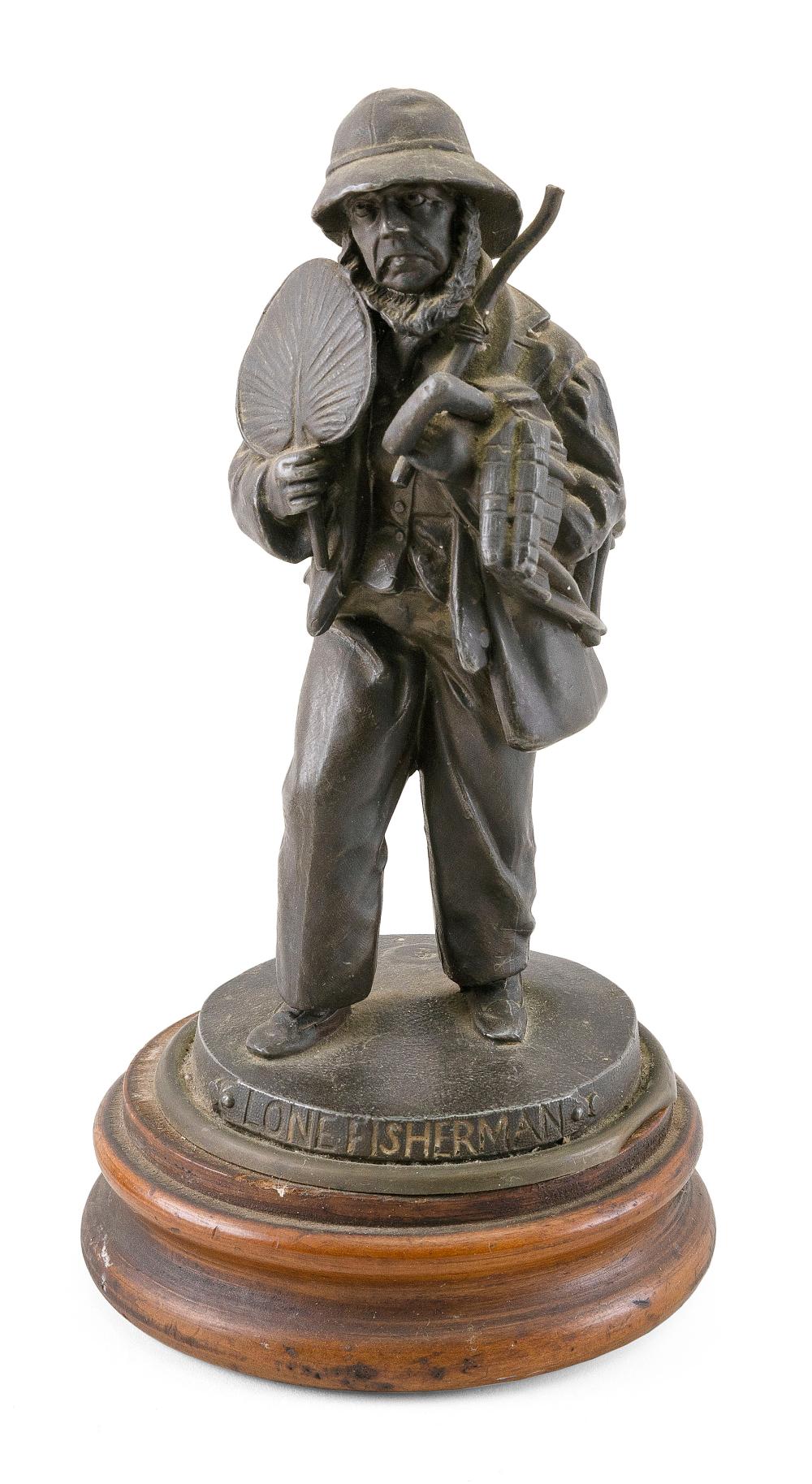 WHITE METAL SCULPTURE "LONE FISHERMAN"