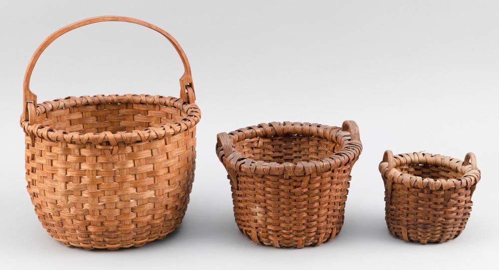 THREE WOVEN SPLINE BASKETS EARLY