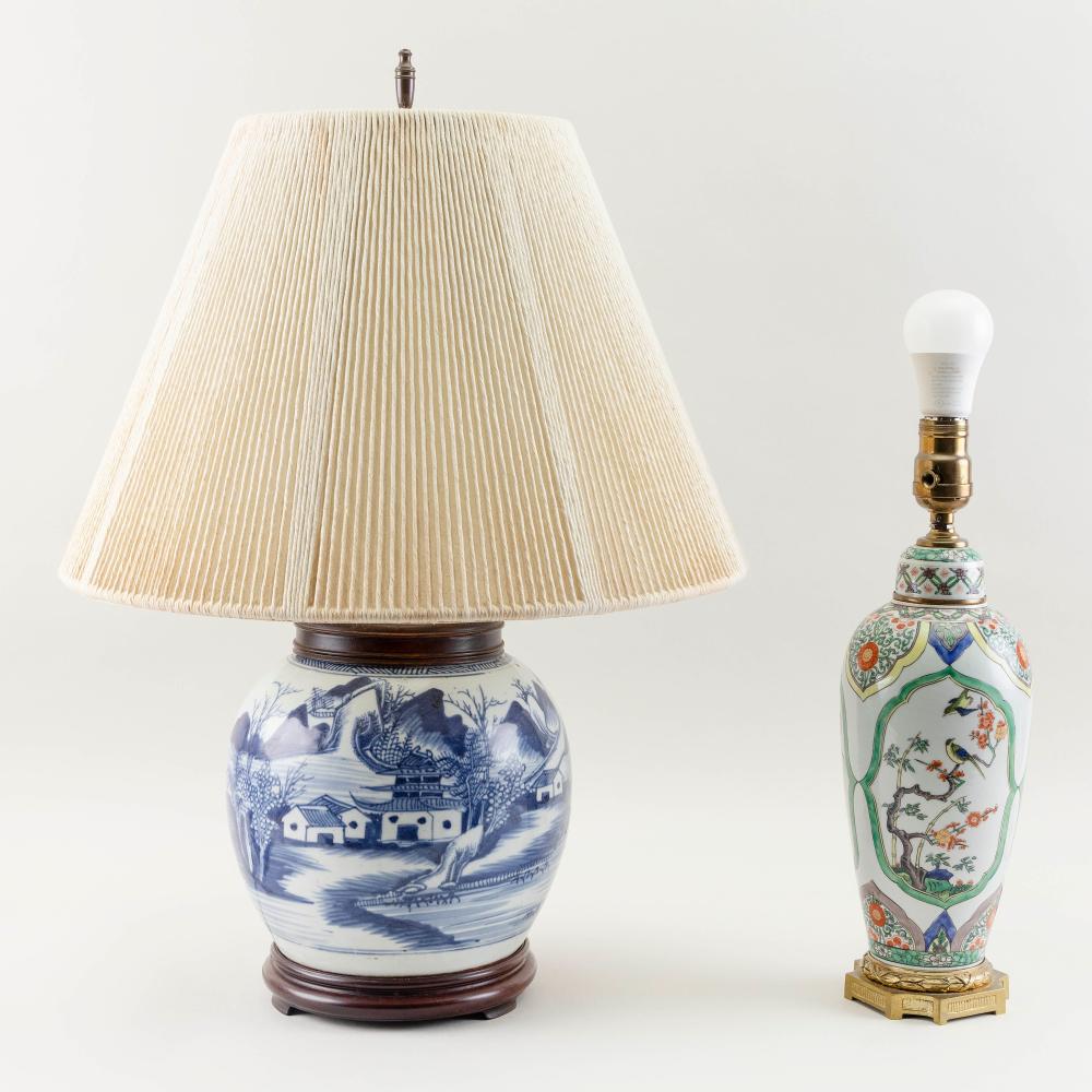 TWO PORCELAIN TABLE LAMPS LATE