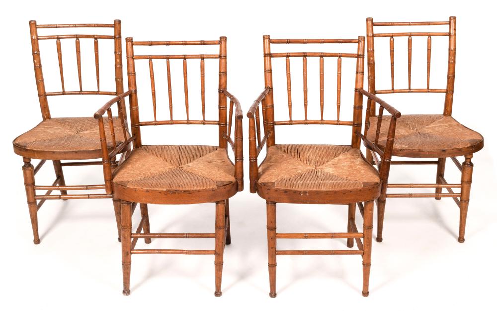 SET OF FOUR REGENCY RUSH-SEAT CHAIRS