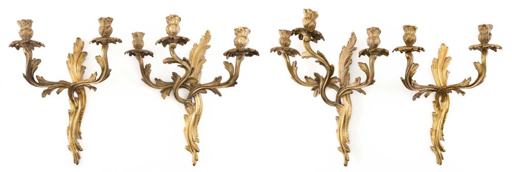 FOUR ROCOCO STYLE GILT BRONZE WALL 34ee98