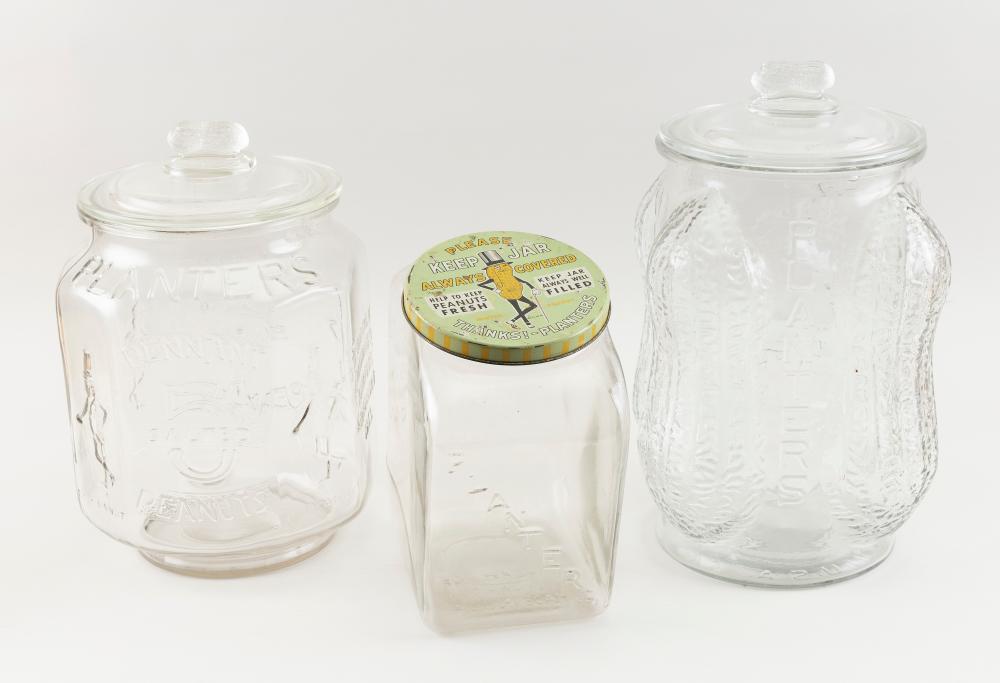 THREE VINTAGE PLANTER’S PEANUT JARS