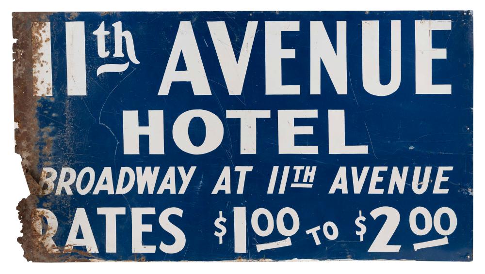 "11TH AVENUE HOTEL" PAINTED METAL