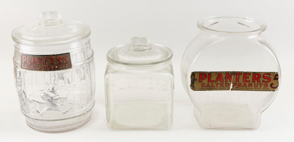 THREE VINTAGE PLANTER’S PEANUT JARS