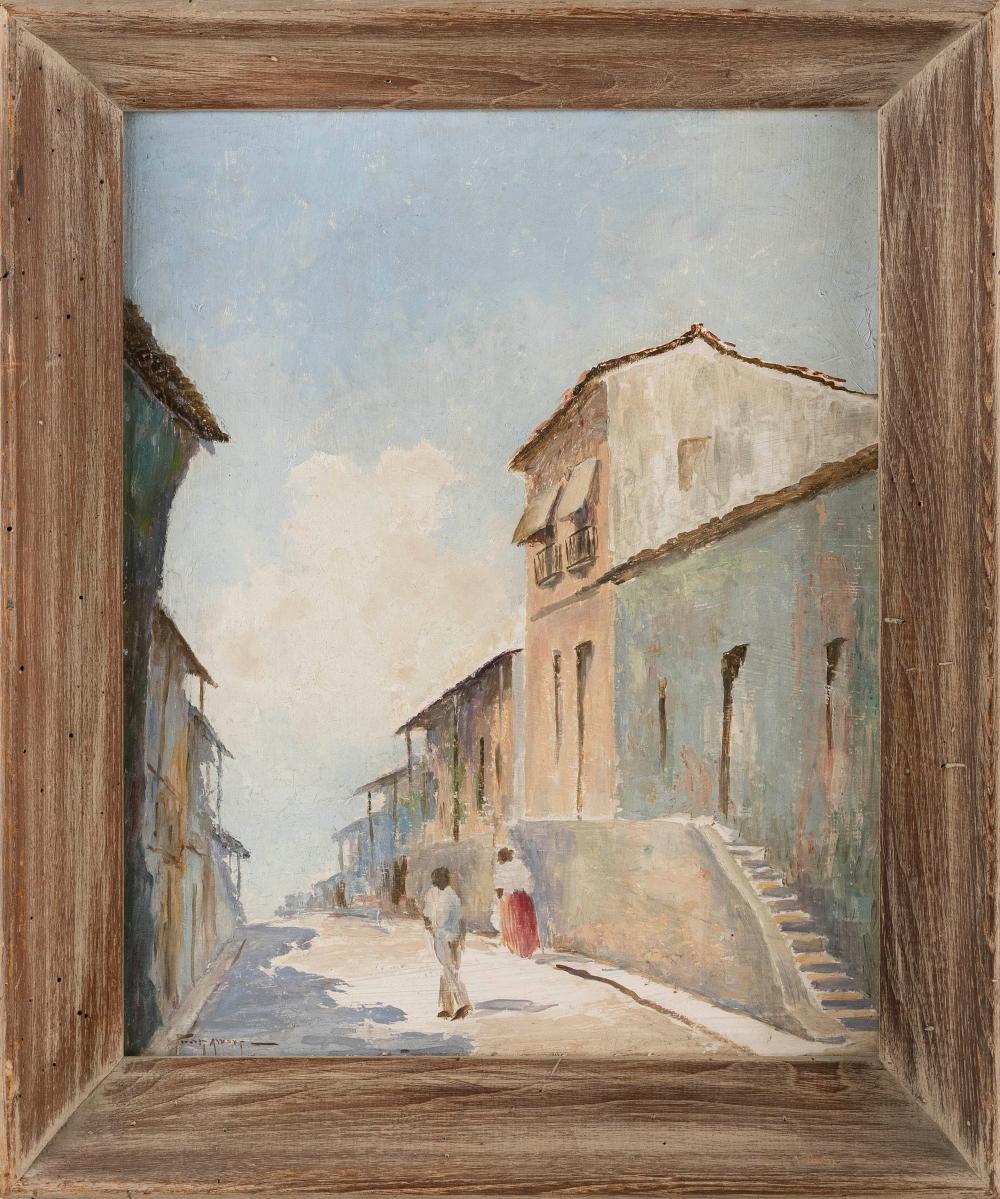 PAINTING OF A STREET SCENE MID-20TH