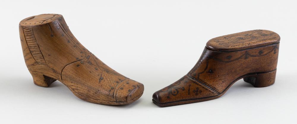 TWO ENGLISH SHOE-FORM TREEN AND