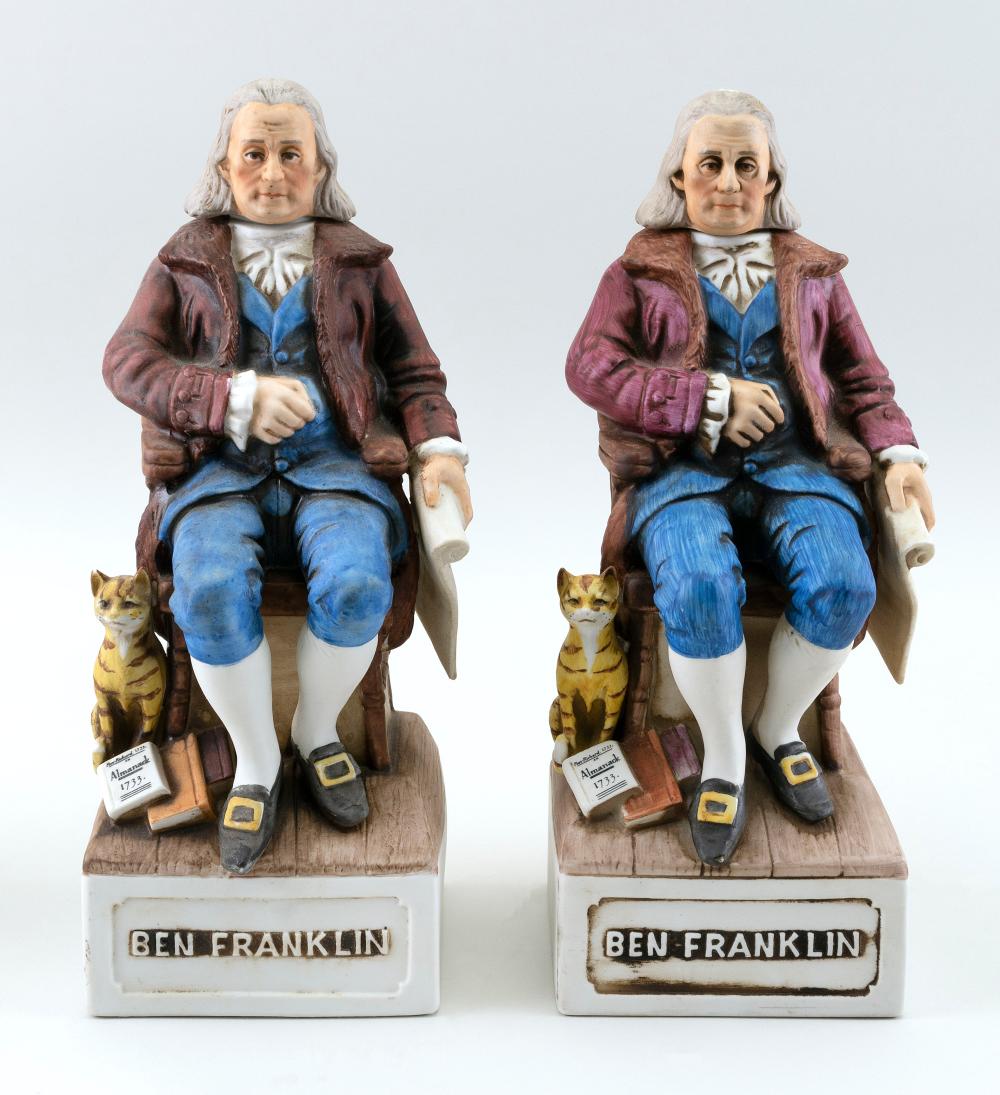 TWO BENJAMIN FRANKLIN CERAMIC DECANTERS