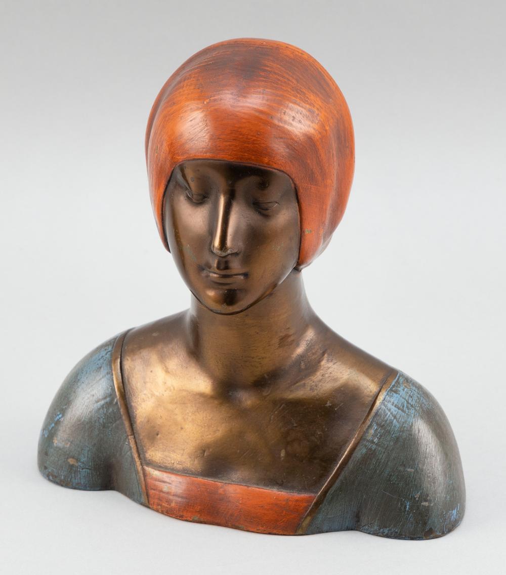 PAINTED BRONZE BUST OF A WOMAN