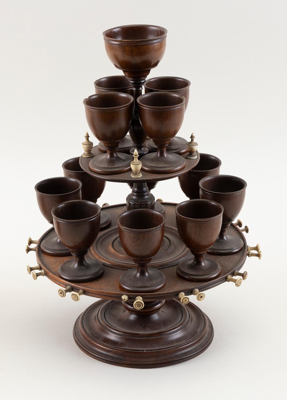 MAHOGANY EGG CUP HOLDER ENGLAND, 19TH