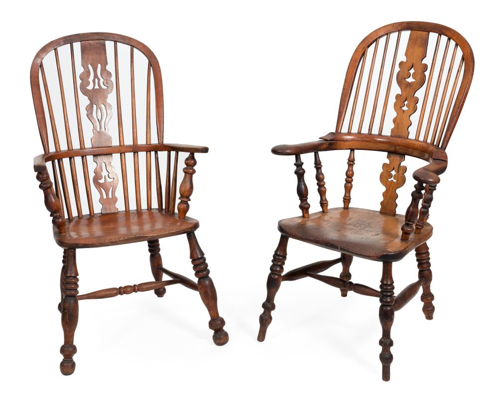 TWO SIMILAR YEW WOOD CHAIRS ENGLAND  34efce