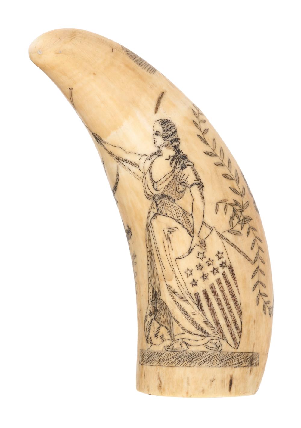 POLYCHROME SCRIMSHAW WHALE S TOOTH 34f017