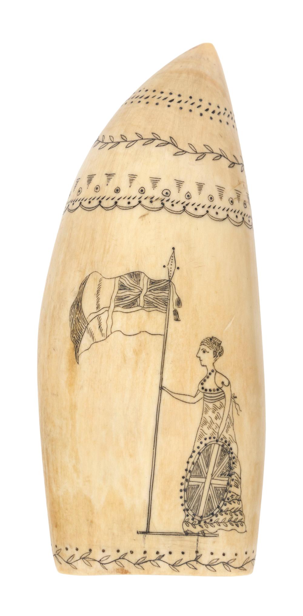 SCRIMSHAW WHALE'S TOOTH DEPICTING