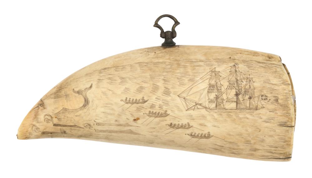 SCRIMSHAW WHALE'S TOOTH WITH WHALING