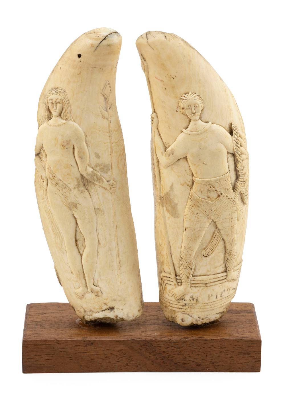 RELIEF CARVED WHALE S TOOTH DEPICTING 34f022