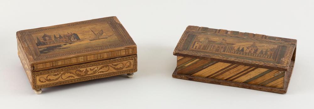TWO STRAW WORK BOXES, PROBABLY
