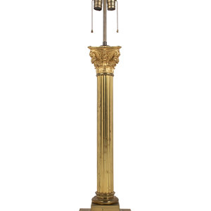 A Continental Gilt Bronze Oil Lamp Converted