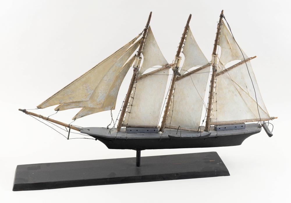 CARVED WOODEN THREE MASTED SHIP 34f102