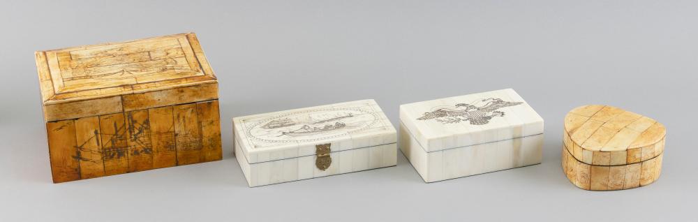 FOUR ENGRAVED BONE BOXES 20TH CENTURY 34f195