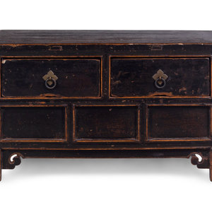 A Chinese Black Painted Wood Two-Drawer