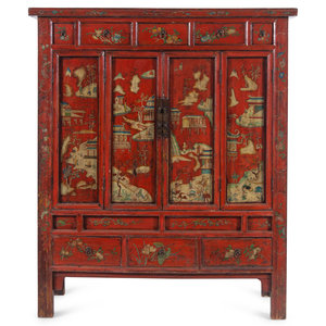 A Chinese Red Lacquered and Chinoiserie