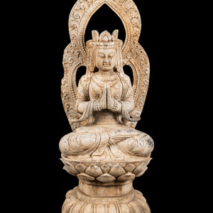 A Chinese Carved Stone Seated Guanyin 34f1e8