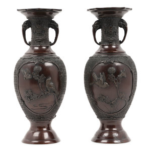 A Pair of Japanese Bronze Vases Height 34f207